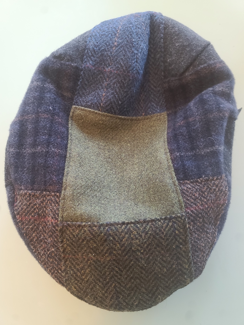 Men's Patchwork Wool Flat Cap - Blue & Brown